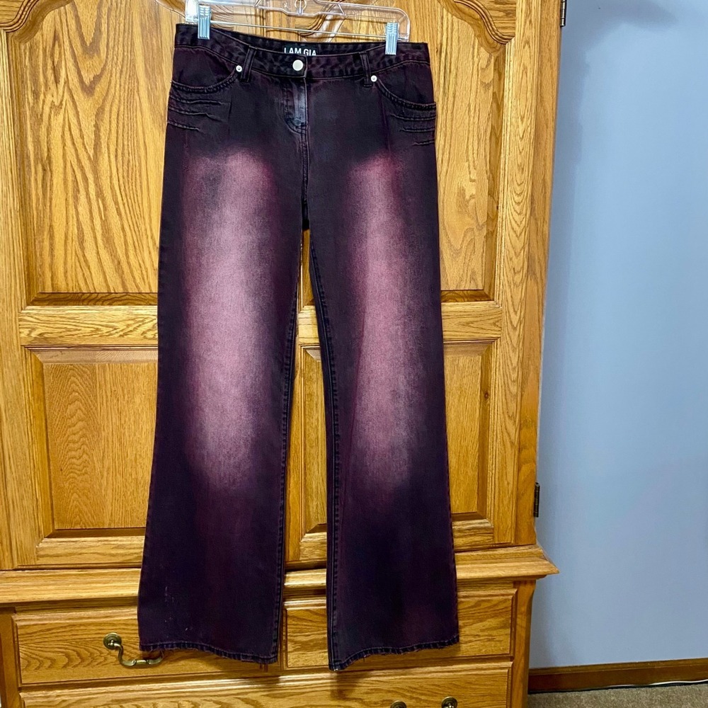 I AM GIA Runaway Pants Womens Small Black Pink Purple Airbrush Spray Fade Denim